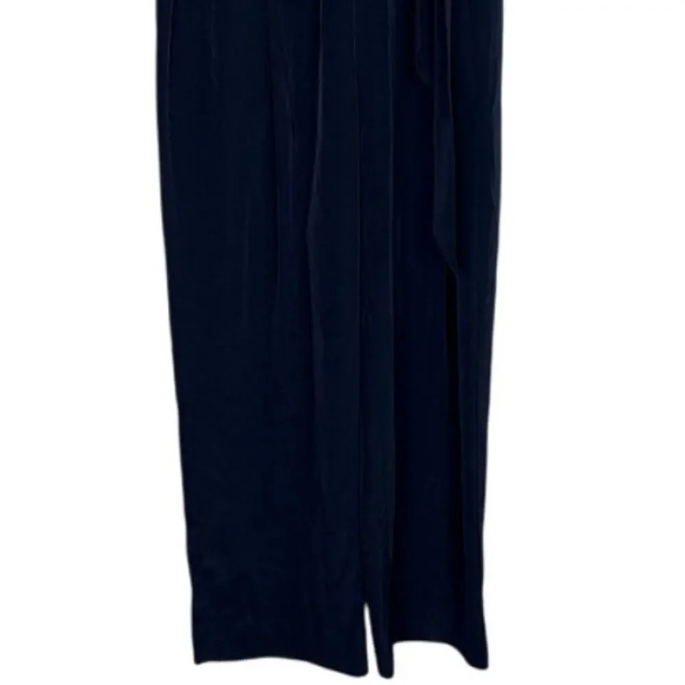 J Crew Sleeveless Satin Effect OnePiece Jumpsuit Elastic Tie Waist Pocket 6 Blue - Picture 4 of 15